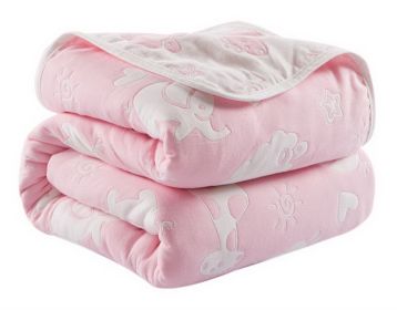 Six-layer Gauze Towel Cotton Blanket Autumn Childrens Baby Nap Blanket, Pink Zoo