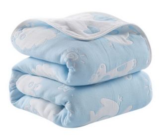 Six-layer Gauze Towel Cotton Blanket Autumn Childrens Baby Nap Blanket, Blue Zoo