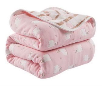 Six-layer Gauze Towel Cotton Blanket Autumn Children's Nap Blanket, Pink Alpacas