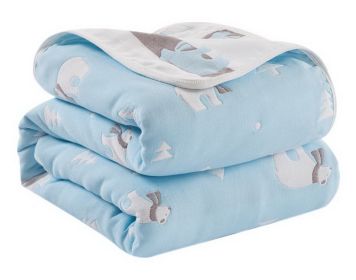 Six-layer Gauze Towel Cotton Blanket Autumn Children Napping Blanket, Light Blue