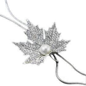 Fashion Clothes Accessory Sweater Pendants Maple Leaves  Crystal Long Sweater Chain Pendant Necklace