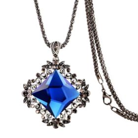 Fashion Clothes Accessory Sweater Pendants Blue Crystal Long Sweater Chain Pendant Necklace
