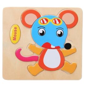 Children's Educational Toys World Wooden 3D Three-dimensional Jigsaw Baby Puzzle Toys, Mouse
