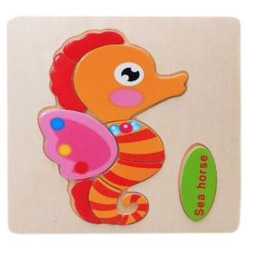Children's Educational Toys World Wooden 3D Three-dimensional Jigsaw Baby Puzzle Toys, Hippocampus