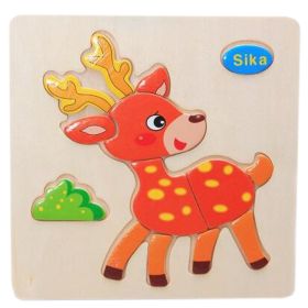 Children's Educational Toys World Wooden 3D Three-dimensional Jigsaw Baby Puzzle Toys, Sika deer