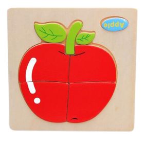 Children's Educational Toys World Wooden 3D Three-dimensional Jigsaw Baby Puzzle Toys, Apple