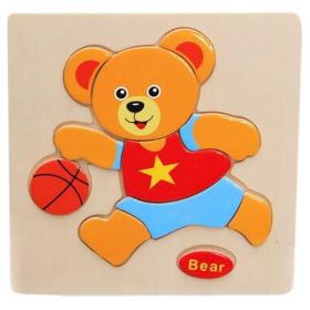 Children's Educational Toys World Wooden 3D Three-dimensional Jigsaw Baby Puzzle Toys, Bear