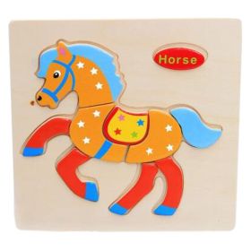 Children's Educational Toys World Wooden 3D Three-dimensional Jigsaw Baby Puzzle Toys, Pony