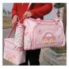 Functional Waterproof Diaper Tote Bags With Car Pattern 4 Pieces Set Pink
