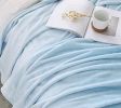Coral Fleece Blanket Thicken Winter Sofa Quilt Childrens Nap Blanket, Light Blue