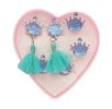 2PCS Girl Clip-on Earrings With 2 Adjustable Ring Crown Pattern Jewelry Set,E